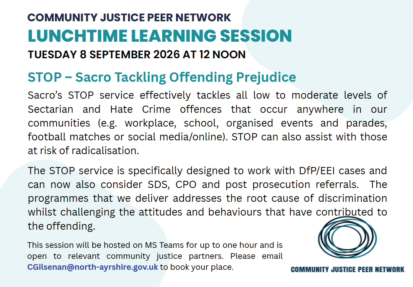 Community Justice Peer Network – Lunchtime Learning Session